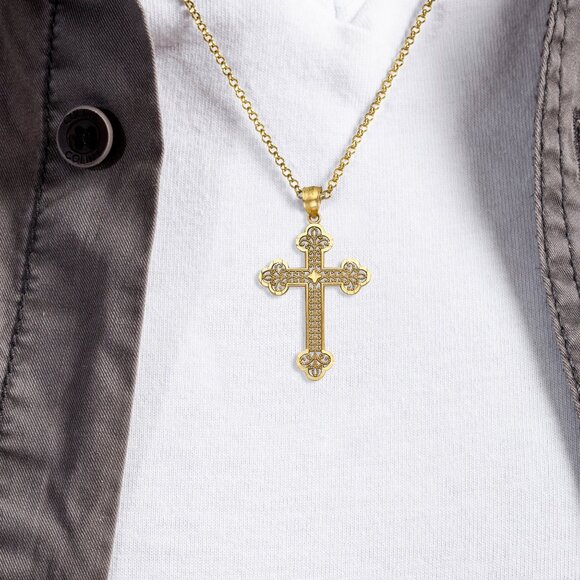 Solid 14k Gold Cross Pendant - Religious Jewelry Gifts Cross - Picture 2 of 5